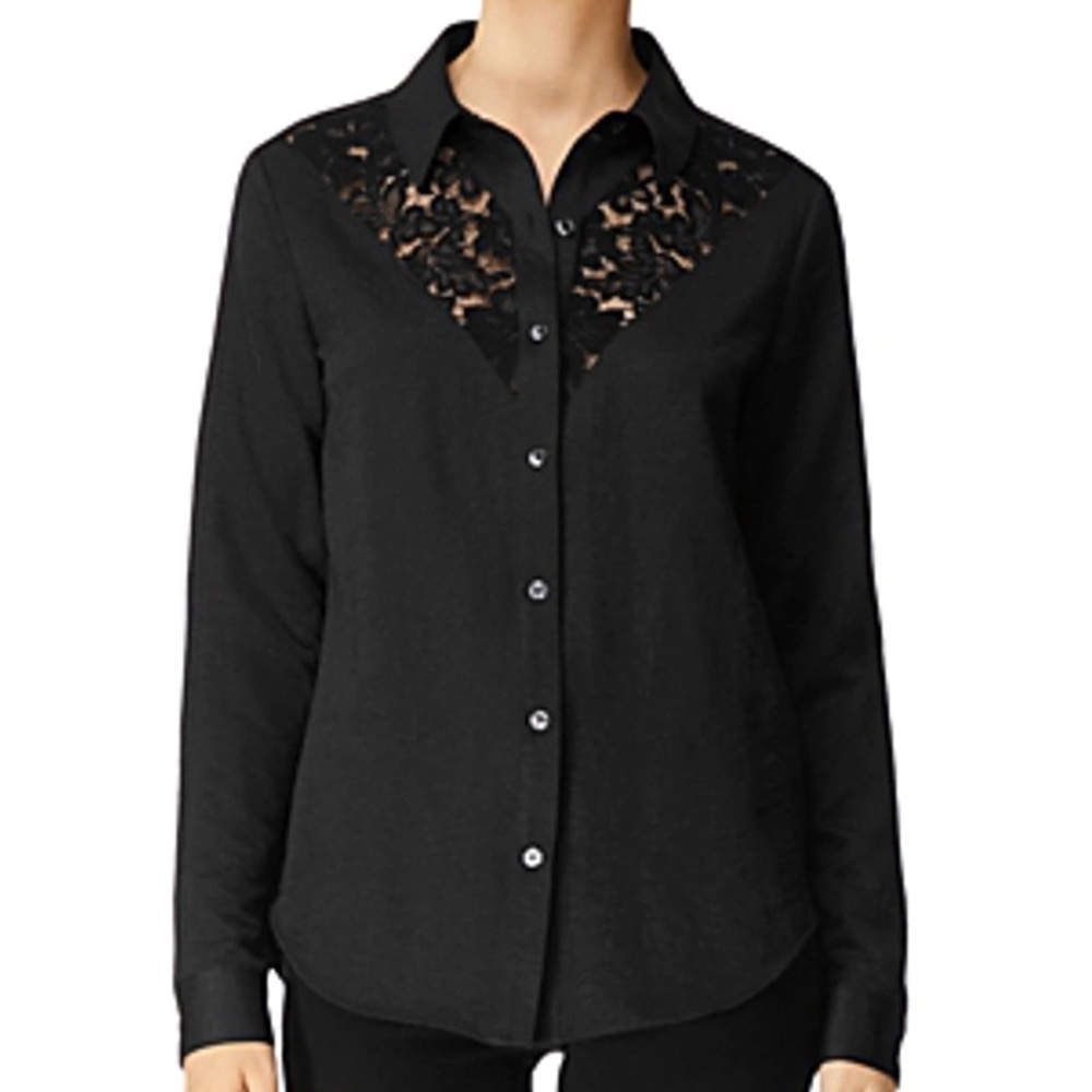 J Brand black lace button down shirt size XS